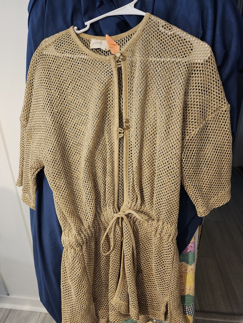 Gold Open-Mesh Drawstring Cover-Up